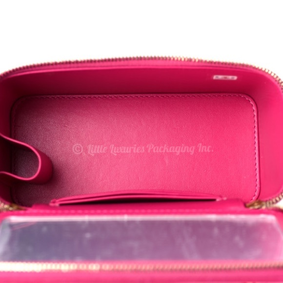 NWT Authentic Chanel Fuchsia Pink Leather Vanity Case Handbag with Jeweled Chain - Picture 6 of 16